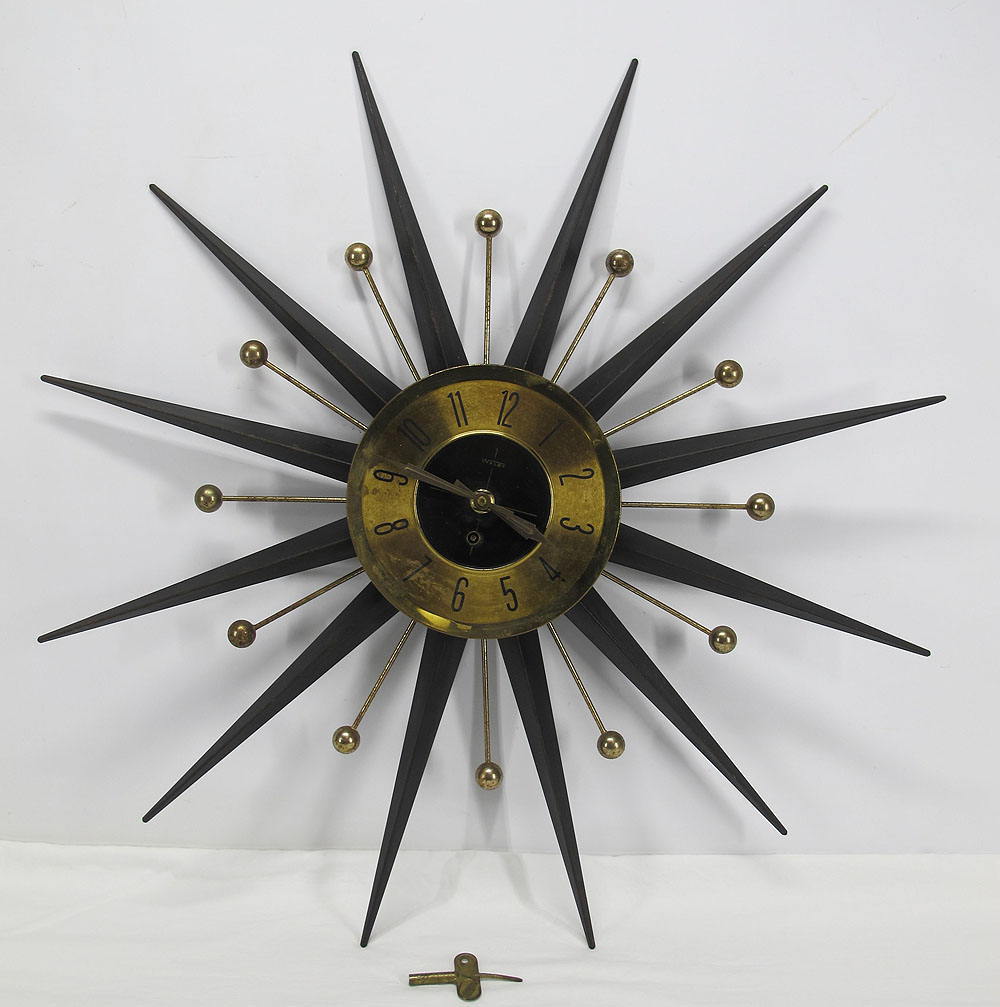 Mid Century Modern WELBY Starburst Sunburst Atomic Eames Era Wall Clock ...